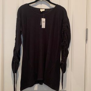 NWT Moth for Anthropologie Tunic Sweater Black with gathered sleeves. Size Small